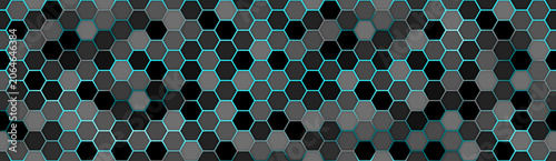 Canvas Print Hexagonal wide cyberpunk cyan technology background