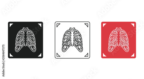 Human lungs anatomy icons in black, white, and red square frames