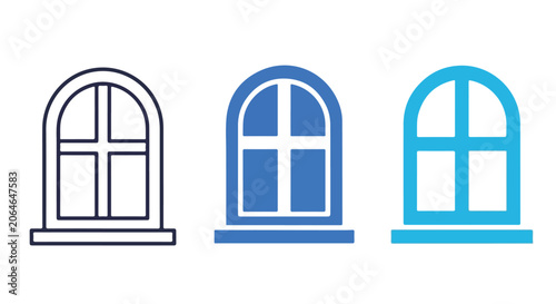 Set of colorful arched window icons in different colors and line styles for design