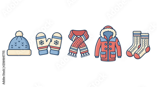 Winter clothing and accessories for cold weather.