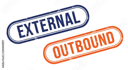 External and outbound rubber stamp labels on white background