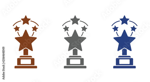 Colorful star award icons in brown, gray, and blue, symbolizing achievement and recognition