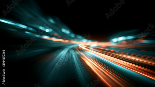 blue glowing light beam with speed motion blur on dark background showing futuristic technology digital energy abstract neon and concept