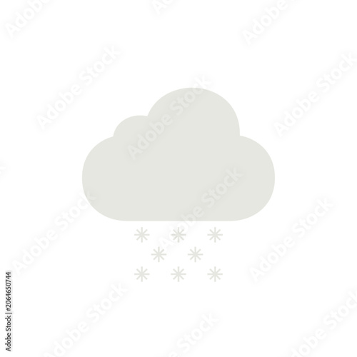 Gray cloud, snow, snowing, snowflakes, icon, symbol, weather, condition, isolated, simple vector illustration, flat design, white background