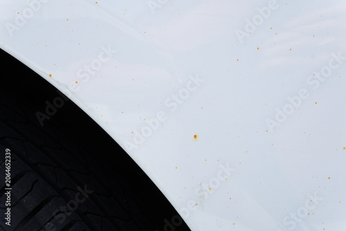 Flash Rust on White Car Paint – Extreme Close‑Up