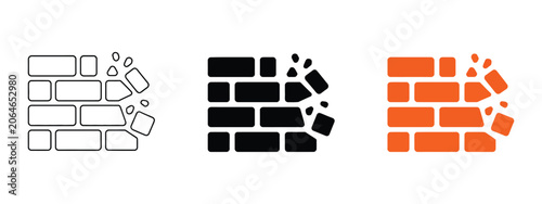 Foto Demolition Brick Wall Icon Representing Construction Site Safety, Wall Breaking,