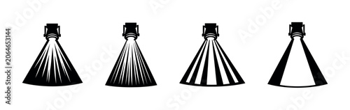 Obraz na płótnie Set of four spotlight beam icons showing different light patterns and intensitie