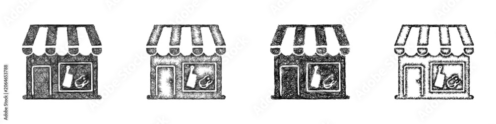 Fototapeta premium Black and white sketch butcher shop icon design set
