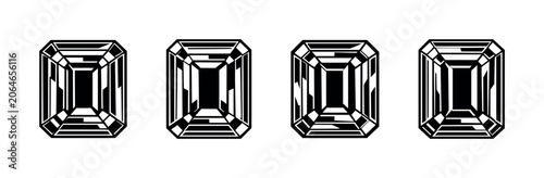 Obraz na płótnie Four emerald cut diamonds arranged in a row on a white background