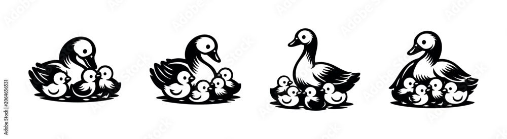Φωτογραφία Cute cartoon duck family illustration with mother duck and her ducklings