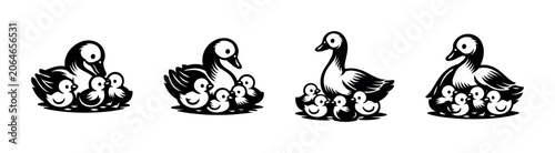 Εκτύπωση καμβά Cute cartoon duck family illustration with mother duck and her ducklings