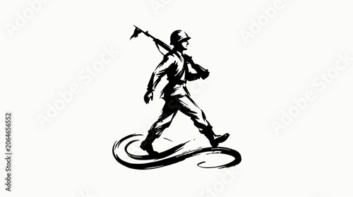 Vászonkép Modern infantry soldier silhouette walking with rifle.