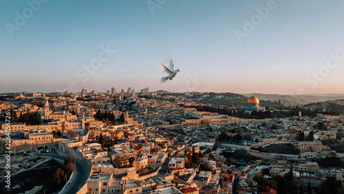 sunset over the destroyed city