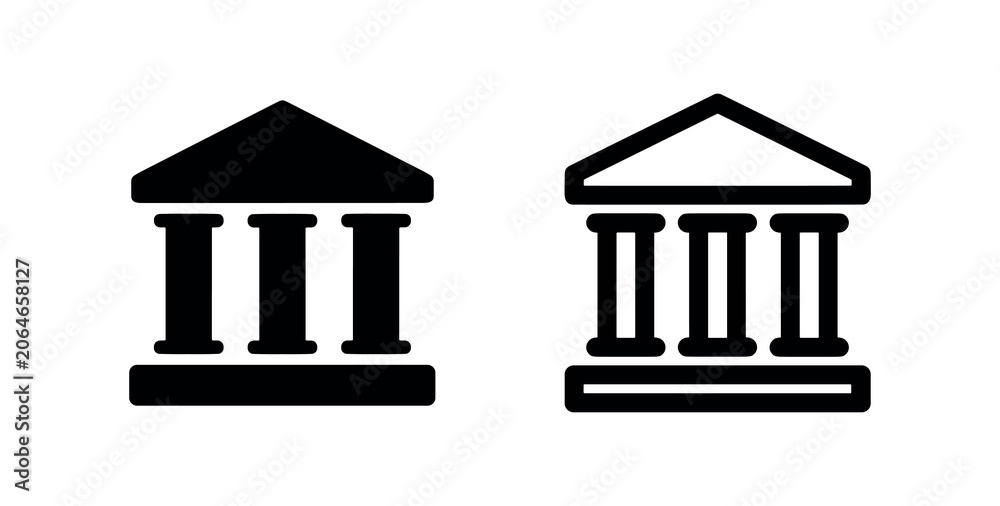 Naklejka premium Bank building icon, financial institution and legal symbol in glyph and outline style