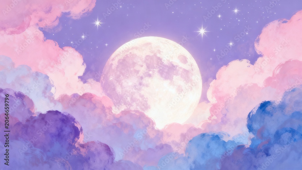 Fototapeta premium Moon in colorful sky with clouds
