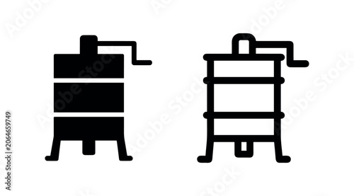Canvastavla Butter churn icon set, black and white, isolated on white background