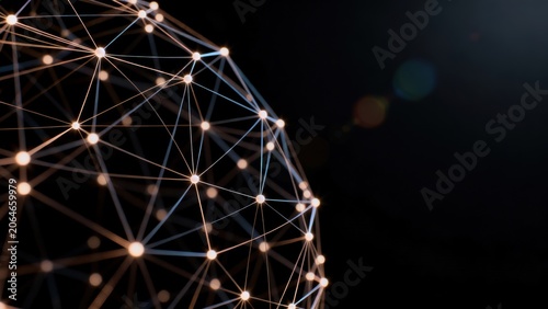 Geometric network sphere on dark background