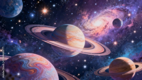 Colorful planets in space