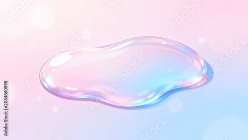 Iridescent liquid blob on pastel background