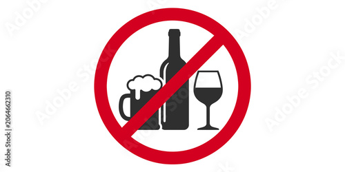 Photos No drinking sign with wine bottle, beer mug, and glass on transparent background