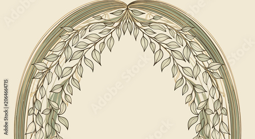 Vintage Archway with Laurel Leaves and Green Ribbons, Elegant Decorative Frame