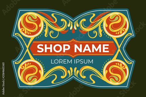 Fileteado Style Border Label Template Vector with Flourish Ornate