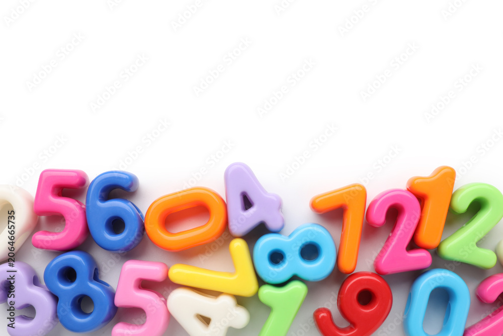 Fototapeta premium Different colorful numbers isolated on white, top view