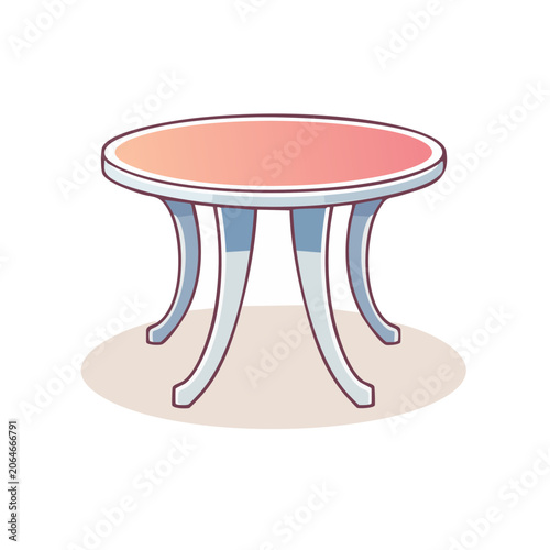Pink round table with curved legs illustration