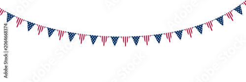 Fotografie American flag pennant garland vector illustration with stars and stripes bunting