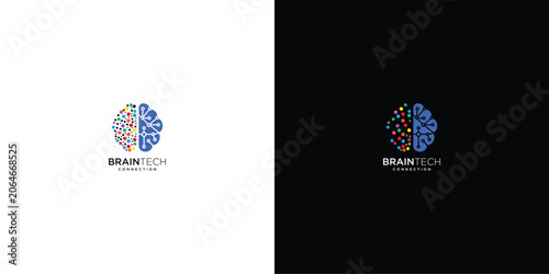 Tableau sur toile Modern Brain Logo with Tech and Circuit Elements