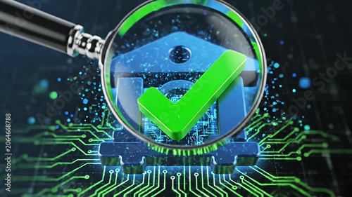 Magnifying glass focused on a blue banking icon