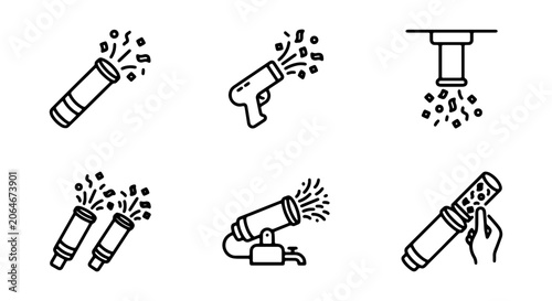 Tableau sur toile Confetti Popper Icons, Party Cannon Symbols, Celebration Emitters, Festive Event