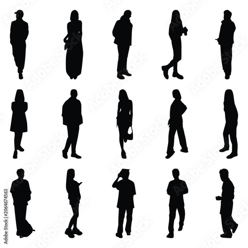 Vector collection set of individual people silhouettes.