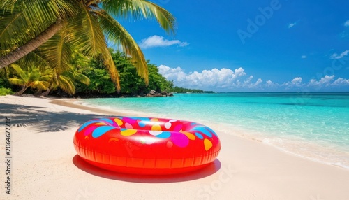 Inflatable Swim Ring on Tropical Beach