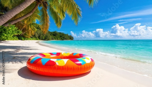Inflatable Swim Ring on Tropical Beach