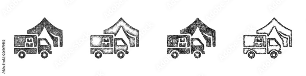 Fototapeta premium Sketch black and white field logistics icon design set