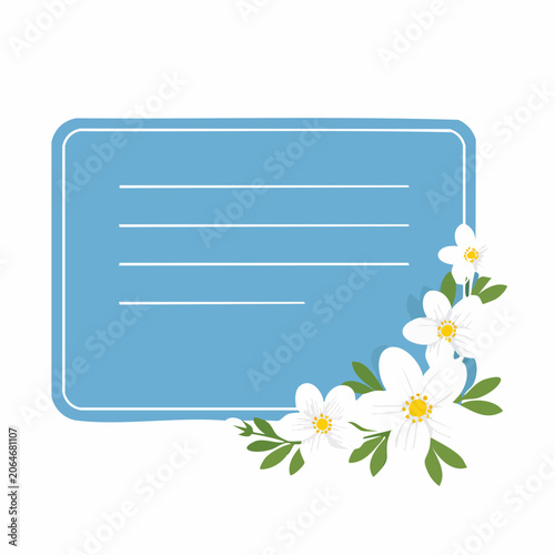Blue Card with White Flowers and Lined Space