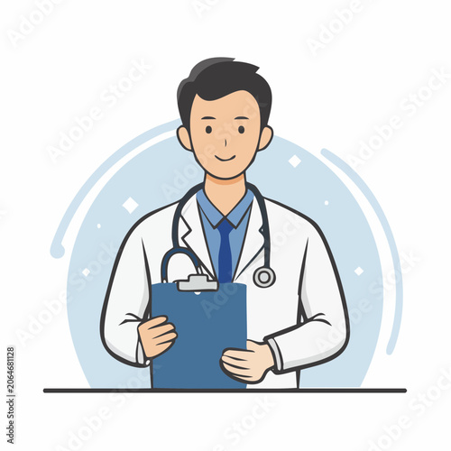 Cartoon Doctor Holding Clipboard