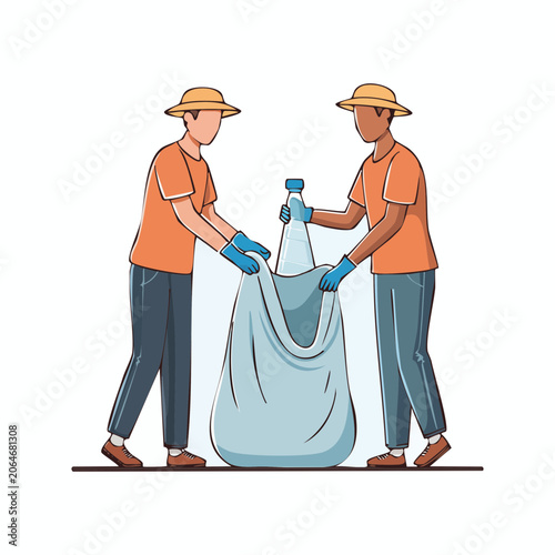 Volunteers collecting plastic bottle for recycling