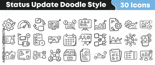 Obraz na płótnie Collection of business status update icons in a hand drawn style