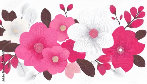 pink and white flowers on white background isolated