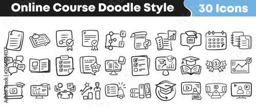 Hand drawn doodle style icons for online education and courses