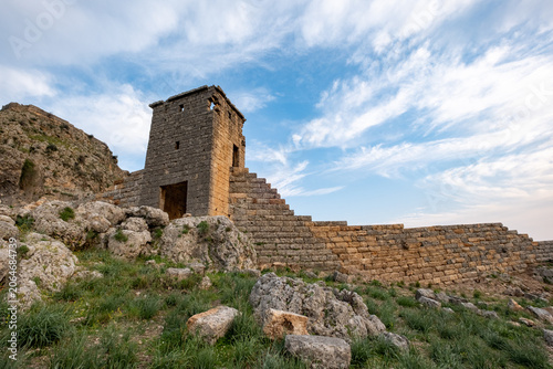 Obraz na plátně Historic Hellenistic tower overlooking the Ancient City of Sillyon in Antalya, Türkiye, preserving archaeological heritage from multiple civilizations