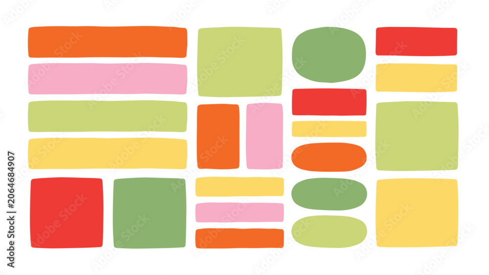 Fototapeta premium Colorful rounded rectangles and ovals arranged in a grid pattern