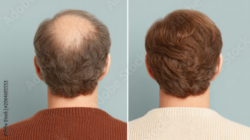 Hair loss diagnosis and treatment transformation, before and after surgery for hair restoration