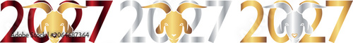 set of decorating numbers 2027 with a goat silhouette which is a symbol according to the Eastern calendar with multi-colored gradients, for calendars, greeting cards, posters