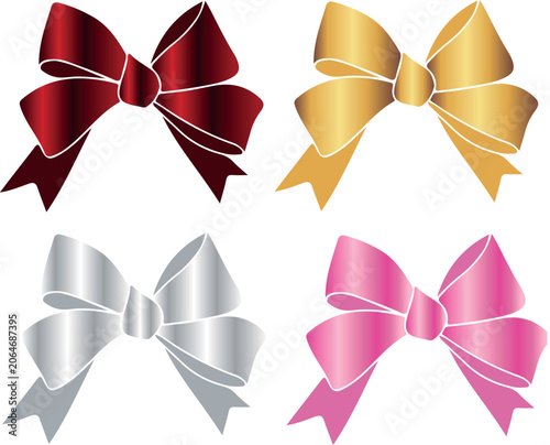 set of ragged gift wrapping bows with multi-colored gradients, for holiday posters, cards, social media and promotional materials