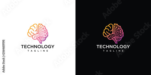 Digital Brain Logo with Gradient Colors