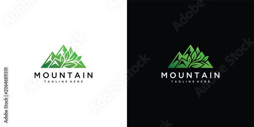 Mountain Nature Logo With Leaves