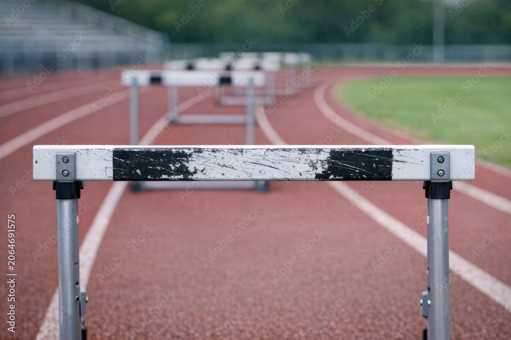 Fototapeta premium A close-up view of a track featuring multiple hurdles